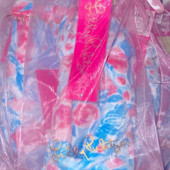 LILLY PULITZER Terry Slippers Printed Velour Bondi Blue My Little Peony NWT - Picture 5 of 9
